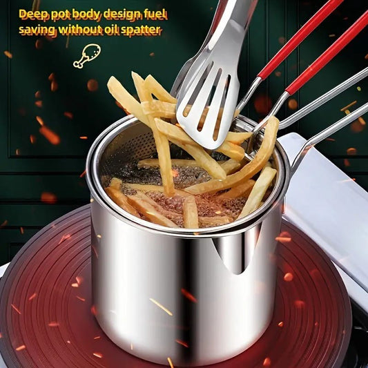 Stainless Steel Deep Frying Pot With Strainer Basket